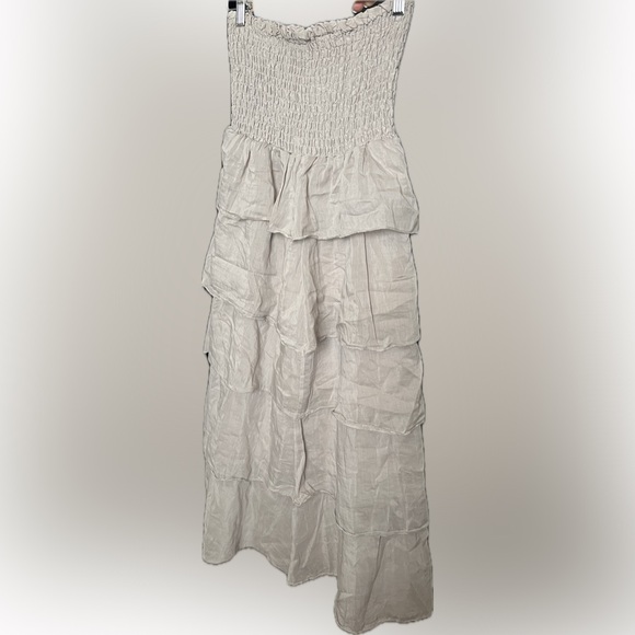 NWOT ELAN Silk & Cotton Tiered Neutral Accordion Smocked MIDI Dress/skirt. Small - Picture 9 of 16